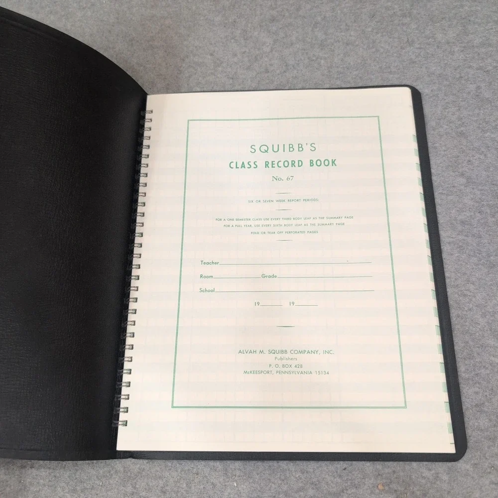 Squibbs Class Record Book No 67 Black Spiral Teacher Grade Attendance Log Book - Picture 2 of 3